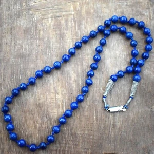 7-8MM Natural Lapis Lazuli Gemstone 20" Beaded Knotted Necklace For Men Woman - Picture 1 of 8