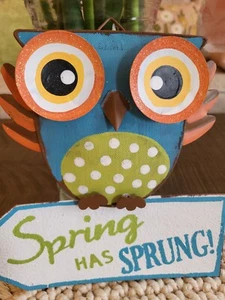 BEN FRANKLIN STORE Spring Has Sprung! METAL Hanging OWL Wall or Shelf HOME DECOR - Picture 1 of 11