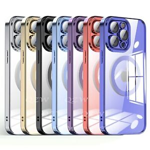 For Apple iPhone 15 14 13 12 11 Pro Max Clear Case Slim Plating Mag Safe Cover