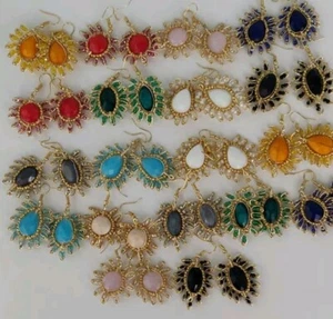 aretes de cristal echo a mano mexicano mayoreo lote de 20 Pares cristal Y chapa. - Picture 1 of 7