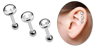 Ohrpiercing Schmuck Ohrstecker Helix Tragus Stecker, Stab mit Kugel und Stein - Bild 1 von 31
