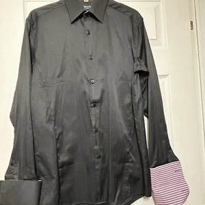 DOMANI Blue Label Black Long Sleeve Dress Shirt French Cuffs Size M 15(32/33) - Picture 1 of 22