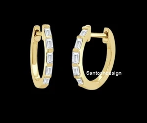 Beautiful Diamond Bagutte 925 Sterling Silver Huggie Earring Jewelry,Gift - Picture 1 of 2