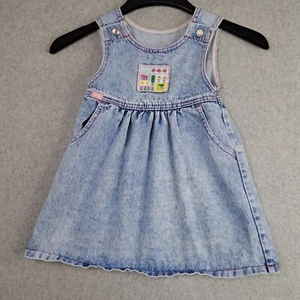 Vestido de Colección Lee Denim Jumper Vestido EE. UU. Hecho en la Unión 18 Meses Tulipanes Corazones Lavado en Piedra - Imagen 1 de 14