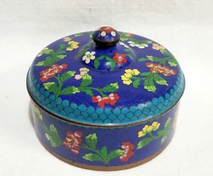 Beautiful Antique CHINA stamped 5" Royal Blue Cloisonne Covered Round Box - Picture 1 of 11