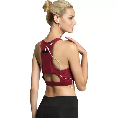 Sujetador deportivo para mujeres Bustier Top transpirable con bolsillo para teléfono Ropa interior Yoga Gimnasio Sujetador Foto 1 de 4