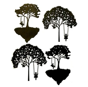 LITTLE GIRL OR BOY PLAYING ON TREE SWING SILHOUETTE DIE CUT/ CUTS- INTRICATE SET - Picture 1 of 3