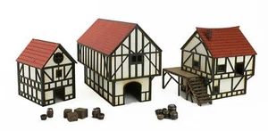 WWG Medieval Town Cottage, Townhouse & Barn Set Painted/Unpainted – 28mm Terrain - Picture 1 of 8