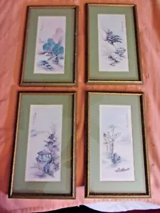 Vintage Asian Chinese Art Ling-Fu Yang Four Seasons Framed - Picture 1 of 7