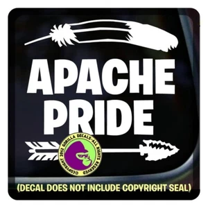 APACHE PRIDE Vinyl Decal Sticker Native American Tribe Tribal Feather Spear - Picture 1 of 13