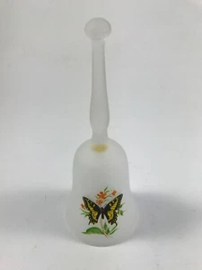 Vtg VIKING ART GLASS FROSTED BELL Yellow & Black BUTTERFLY, FLOWERS Orig Label - Picture 1 of 5