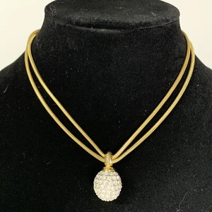 Collana Swarovski Sfera Cristallo Goccia Doppia Catena Tono Oro Firmata 15” Capodanno - Foto 1 di 10