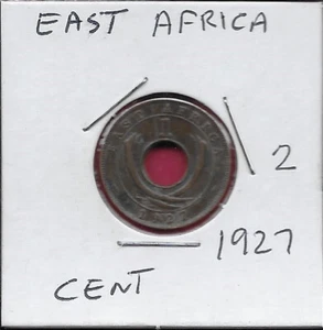 OSTAFRIKA BRITISCH 1 CENT 1927 GEORGE V, ZENTRALLOCH TEILT KRONE UND KONFESSION - Bild 1 von 2