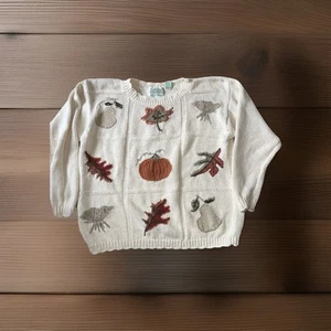 Vtg Colleen’s Collectibles Fall Leaf Pumpkin Pear PullOver Sweater Ramie Cotton - Bild 1 von 6