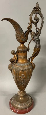 Superbe Aiguière style renaissance Régule Socle Marbre 19e déesse musique putti - Photo 1/4