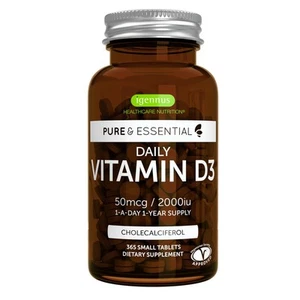 Igennus Daily Vitamin D3 2000iu, 50 mcg, Clean Label, 365 Small Tablets, 1-Ye... - Picture 1 of 9