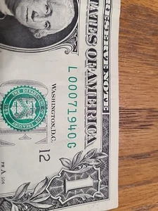 00071940. $1 FRN Fancy 4 Digit, 4 0s Serial Number. - Picture 1 of 3