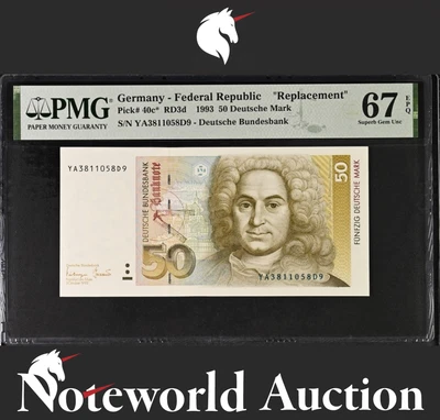 Germany Federal Republic 50 1993 P 40c* Replacement UNC PMG 67 EPQ 2nd TOP POP - Image 1 of 4