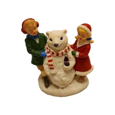 Vintage 1994 Coca-Cola Town Square Collection Christmas Girl, Boy, Polar Bear - Image 1 of 4