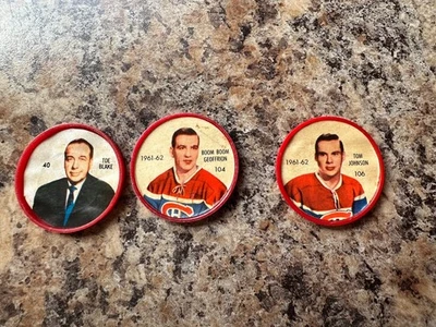 SHIRRIFF 106 TOM JOHNSON 104 BOOMBOOM GEOFFRION 40 TOE BLAKE PLASTIC HOCKEY COIN - Image 1 of 4