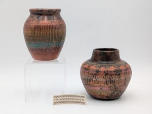 2 Navajo Horse Hair Pottery Vase Native American Indian Pottery C Benally As Is - Picture 1 of 16