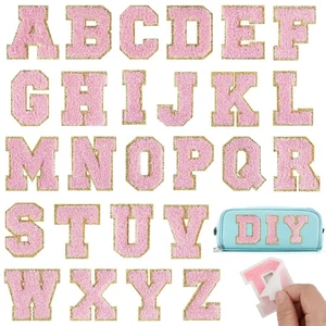 26 PCS Light Pink Chenille Letters, A-Z Self Adhesive Patches, Fabric Clothes - Picture 1 of 6