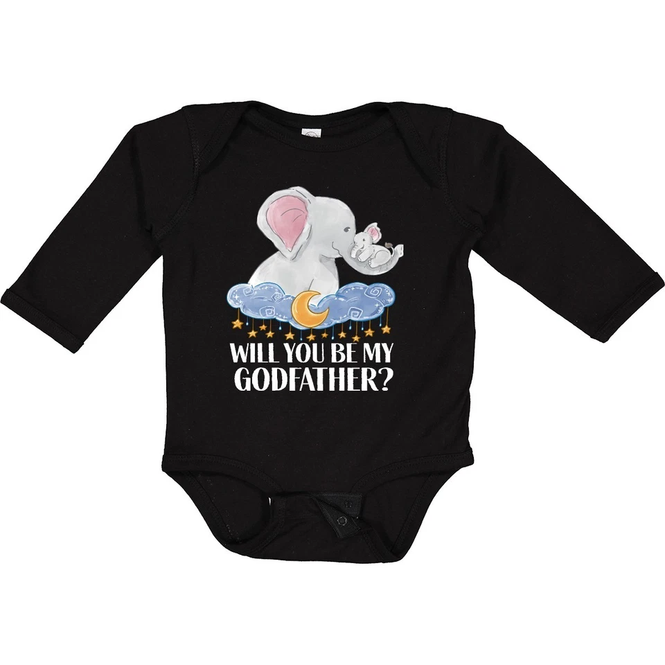 Inktastic Will You Be My Godfather? Elephants Moon And Stars Long Sleeve Creeper - Image 1 of 1
