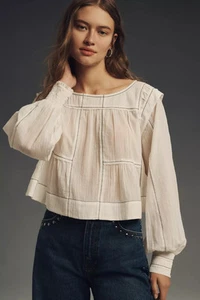 Blusa Swing By Anthropologie Relajada Manga Larga XL Color Blanco Nueva con Etiqueta - Imagen 1 de 8