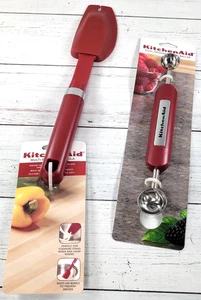 Red KitchenAid Kitchen Utensils, Lot of 2 Spatula & Dual Melon Baller - Picture 1 of 3