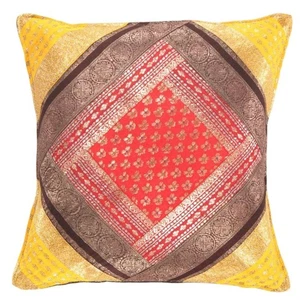 Federa per cuscino quadrata in seta Sari vintage 16" - Foto 1 di 2