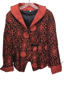 Asiatischer 100% Seide Kimono Smoking Dinner Sakko Orientalisch XL Rot Blumen Neujahr - Bild 1 von 14