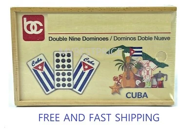 Double Nine 9 Doble Nueve Cuban Flag Dominoes Board Game Domino wood box - Image 1 of 3