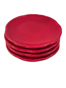 Tracy Porter Jolly Ol Snowy Set Of 4 Red Salad Dessert Plates 8" NEW - Picture 1 of 10