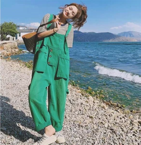 Women's pocket denim overalls Jumpsuit jeans trousers loose wide leg pants - Picture 1 of 27