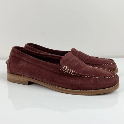 L.L. Bean Women’s Signature Handsewn Burgundy Suede Slip On Loaders Size 8.0 M - Image 1 of 4