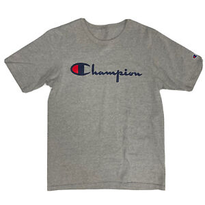 Vtg 80’s Champion USA Heather Gray SPELLOUT Logo Athletic Streetwear T Shirt L