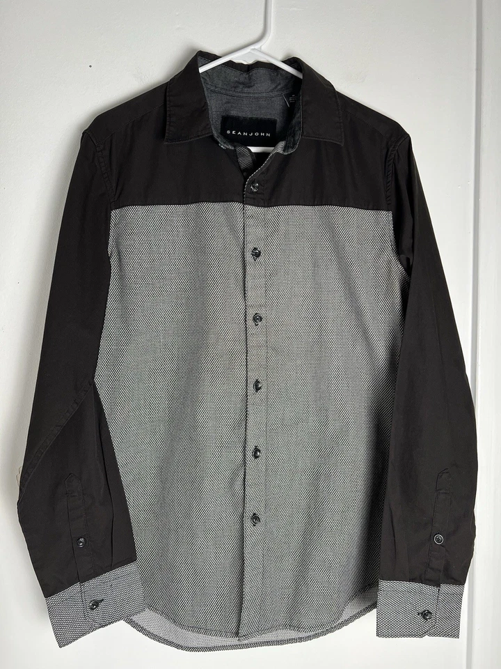 Sean John Button Up Shirt Men’s Size Medium M Black White Color Block Y2K 90s - Image 1 of 4