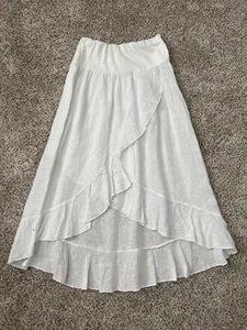Sundance Catalog White Linen Ruffle Midi Asymmetrical Skirt Size Medium - Picture 1 of 11