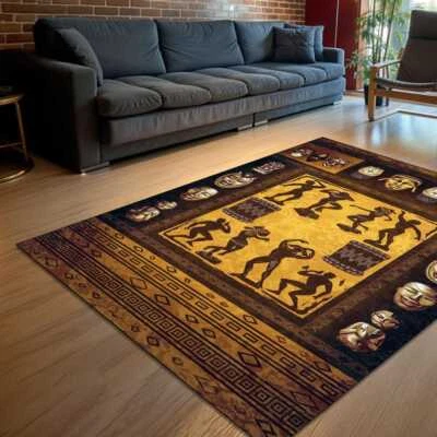 Alfombra de arte tradicional africano - Máscara tribal y tema de danza, decoración étnica, lavable Foto 1 de 4