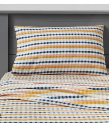 Pillowfort Flannel Twin 3 Pc Sheet Set Cotton Plaid Blue Yellow Kids - Image 1 of 3