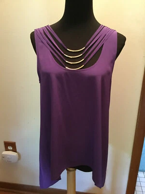 NWT BCBGMAXAZRIA PURPLE SILK SLEEVELESS TOP BLOUSE W/METAL TUBES VELEKA SZ MED - Image 1 of 4