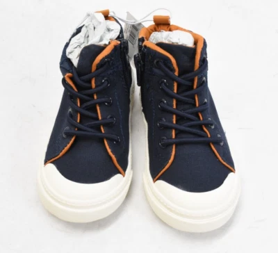Old Navy High Top Sneakers Side Zipper Closure Navy Blue Orange Toddler Boy Sz 7 - Image 1 of 4