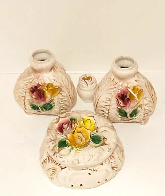 Juego de 3 botellas de perfume y contenedores de joyería de porcelana Capodimonte Italia oro 24k Foto 1 de 4
