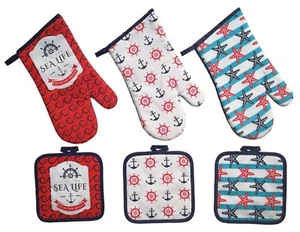 NAUTICAL & BEACH SEA THEME DECORATIONS POTHOLDERS & OVEN MITT (Free Shipping)! - Picture 1 of 10