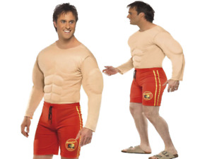 Mens Baywatch Muscle Chest Costume Beach Lifeguard Adult Fancy Dress M L