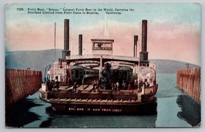 Southern Pacific RR Trains on Solano Largest Ferry Boat in World 1913 Postcard - Picture 1 of 3