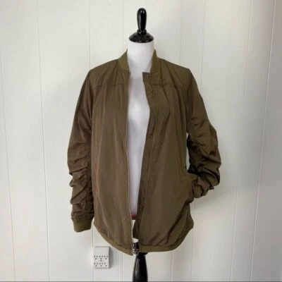 LOGO Lori Goldstein Bomber Jacket Side Zips Green Ruched Sleeves A342789 Small - Image 1 of 4
