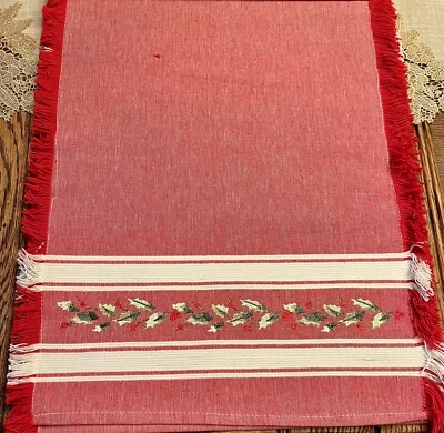 Lenox Holiday Stripe Winter Holly 14 x 70 Table Runner Red White NWT Top Quality - Image 1 of 4