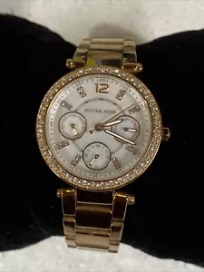 Michael Kors Parker Watch Women 33mm Pave Rose Gold Tone MK-5616 New Battery 7” - Picture 1 of 4