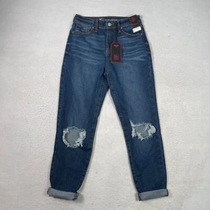 No Boundaries High Rise Mom Jeans Women's Size 5 Blue Distressed Rolled Ankle - Picture 1 of 9